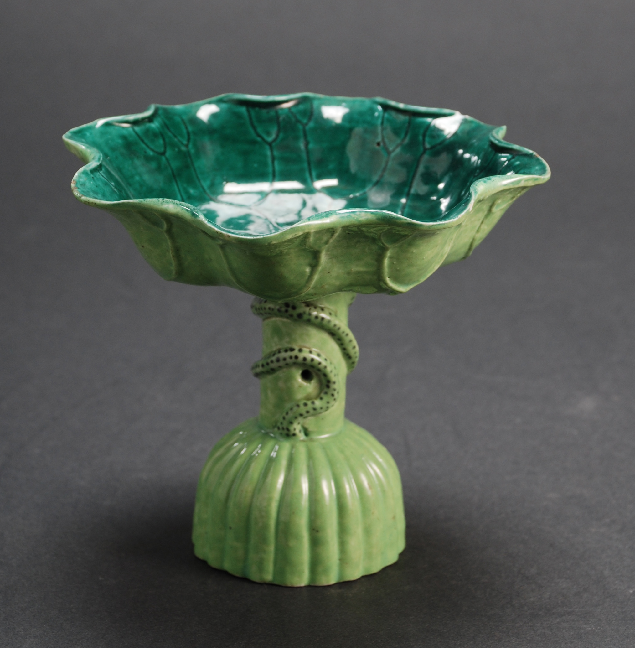 Enamel on Biscuit Lotus Leaf on Stand